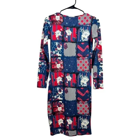 LuLaRoe Debbie Women's Navy Blue & Red Long A-Line Dress - Picture 3 of 6